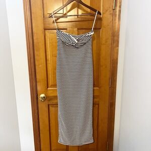 Missguided Bodycon Dress Womens Medium Striped Bandeau Knot Front Strapless Maxi